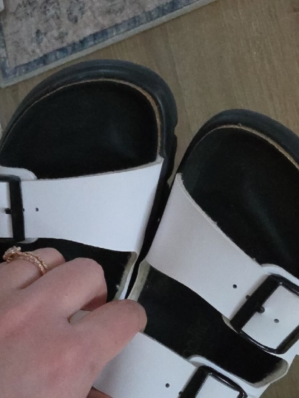 Birkenstock Papillo White and Black Two-Strap Platform Sandals - Picture 8 of 8